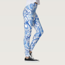 Hip Light Et Bleu Foncé Blanc Floral Paisley Art