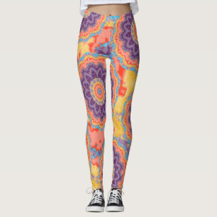 Leggings Hippie Bohème Floral Mandala Coloré Violet Méla