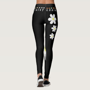 Leggings Hippie Daisy Chaîne Fleur Boho Noir Blanc Yoga