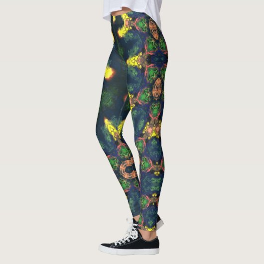 Leggings Hippie psychédélique jaune vert et bleu (Gauche)