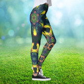 Leggings Hippie psychédélique jaune vert et bleu