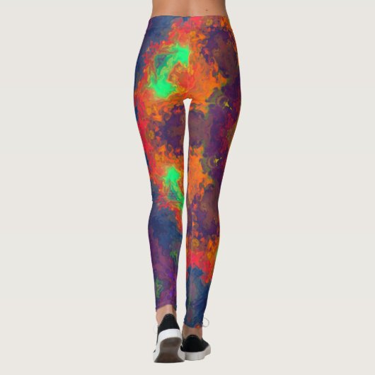 Leggings Hippie psychédélique orange, vert et bleu. (Dos)