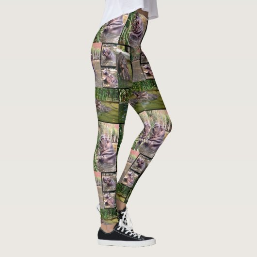 Leggings Hippo Photo Collage Dames Full Print Legging. (Droite)