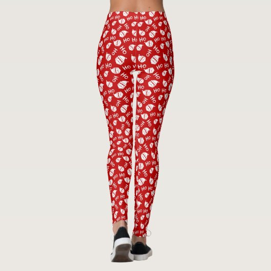 Leggings Ho Ho Ho Ho Blanc & Rouge Père Noël Face Motif Lon (Dos)