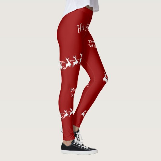 Leggings Ho Ho Ho Joyeux Noël avec Père Noël, Rouge (Droite)