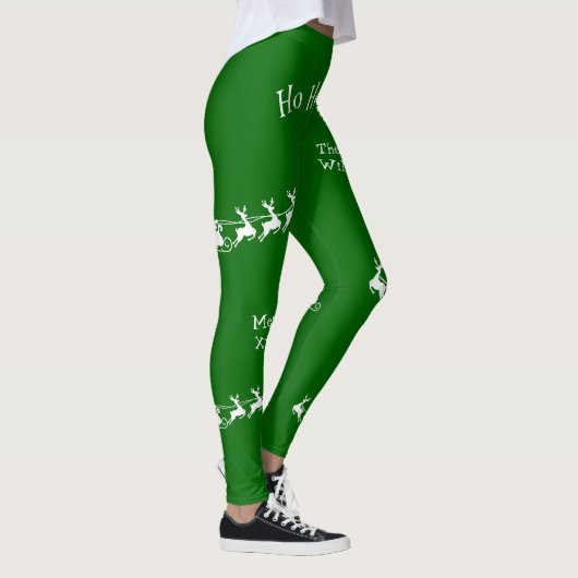 Leggings Ho Ho Ho Joyeux Noël avec Père Noël, Vert (Droite)