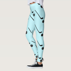Leggings Hockey sur glace Bâtons de couleur noire Puck Bleu