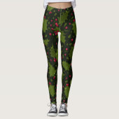 Leggings Holiday Holly et Berries sur Dark Green (Devant)