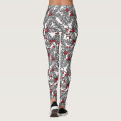 Leggings Holly berry, feuilles gris sur blanc (Dos)