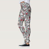 Leggings Holly berry, feuilles gris sur blanc (Gauche)
