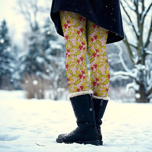 Leggings Holly et Berries sur Pink Festin Whimsy Noël