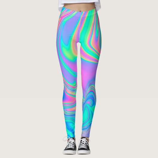 Leggings Holographie Iridescente : Neon Marbled Texture (Devant)