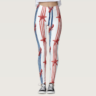 Leggings Homard Rouge Blanc Bleu Patriotique Étoiles (1)