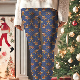 Leggings Homme en pain d'épices bleu marine à pois de Noël