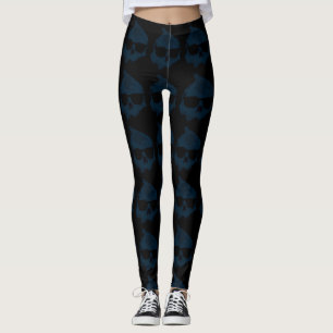 Leggings Hommes Femmes Halloween bleu noir crâne