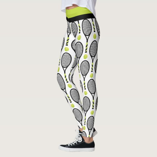 Leggings 🎾 Horizontal 🎾 de tennis noir et vert (Gauche)