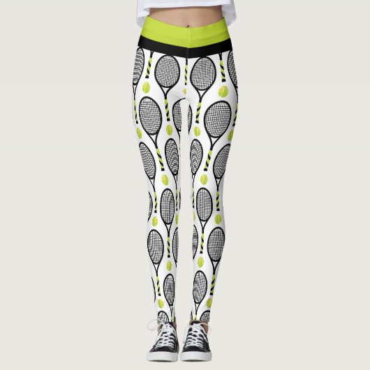 Leggings 🎾 Horizontal 🎾 de tennis noir et vert (Devant)