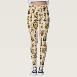 Leggings Horloge antique industrielle en laiton sépia
