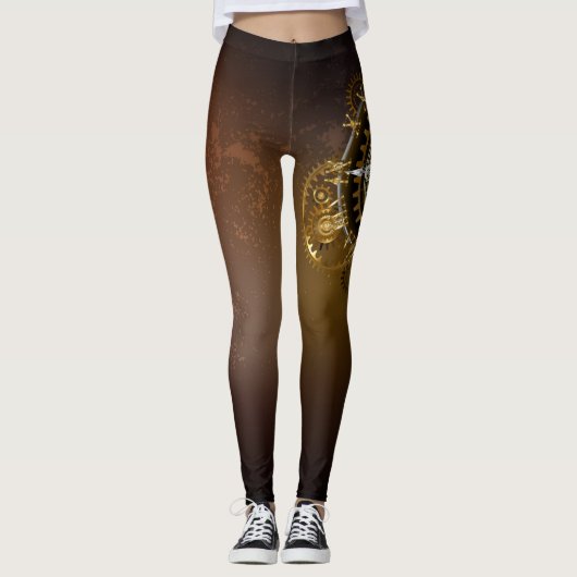 Leggings Horloge Steampunk avec des engrenages anciens (Devant)