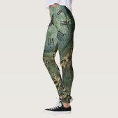 Leggings Horloge Steampunk Rustique Vert Émeraude (Gauche)