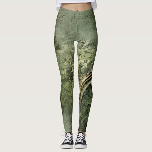 Leggings Horlogerie Steampunk Victorienne en Vert Emeraude (Devant)