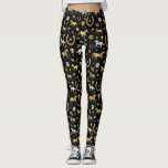 Leggings Horse Racing Derby Day Party Black Gold Motif<br><div class="desc">Célébrez votre derby de course à cheval préféré avec ce motif magnifique. Le design extensible est fait dans les tons or, argent et bronze sur le noir avec un léger effet marbre. Le motif orné comprend des chevaux, des trophées, des fer à cheval et des roses. Contactez FancyCelebration pour obtenir...</div>