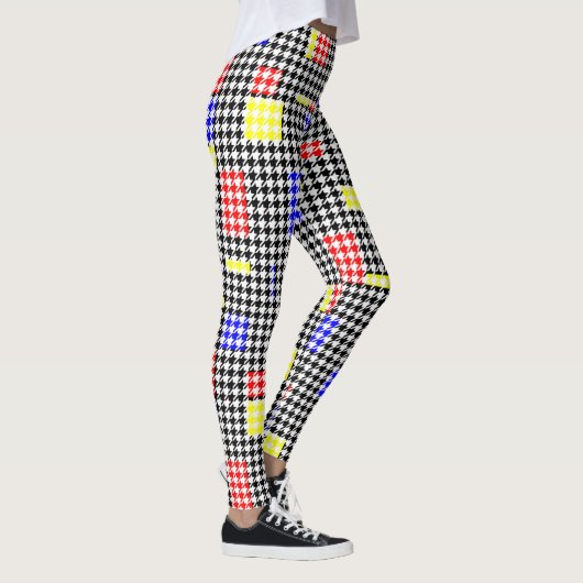 Leggings Houndstooth Abstrait Noir et couleurs Art moderne (Droite)