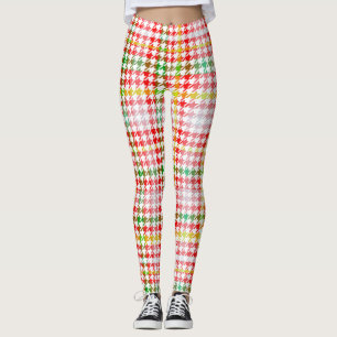 Leggings Houndstooth Classic Rouge Vert Jaune Plaid