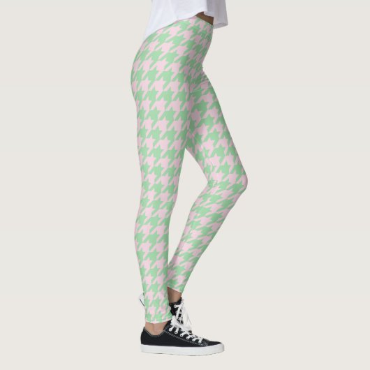 Leggings Houndstooth Pied de Poule Motif Rose Green (Droite)