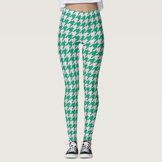 Leggings Houndstooth Pied de Poule Motif Rose Green (Devant)