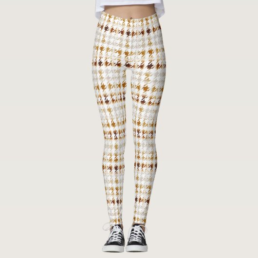 Leggings Houndstooth Soft Brown sur White Motif (Devant)