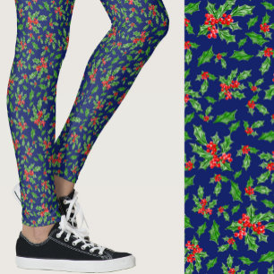 Leggings Houx bleu, rouge et vert Motif de Noël
