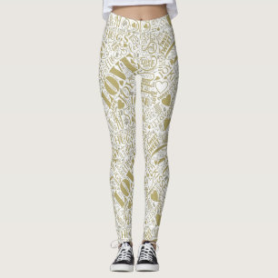 Leggings Hugs and Kisses Word Cloud Gold ID286