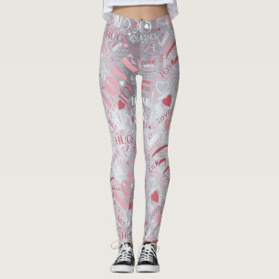 Leggings Hugs and Kisses Word Cloud Pink/Silver ID286