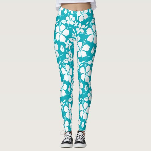 LEGGINGS HULA HAWAIEN (HIBISCUS) SARCELLE (Devant)