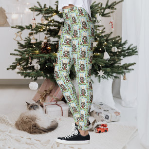 Leggings Humour de Noël chat malicieux Maine Coon vert drôl