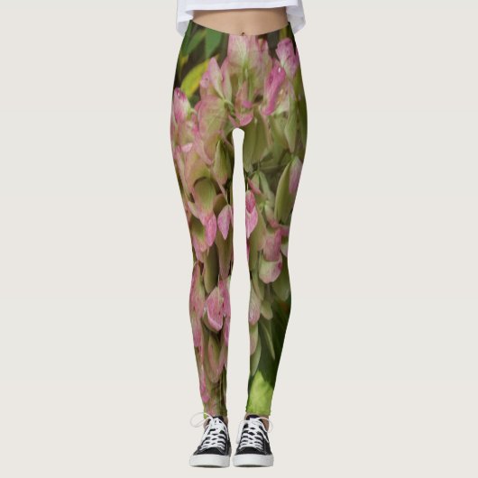 Leggings Hydrangea d'automne en fleurs avec feuilles d'host (Devant)