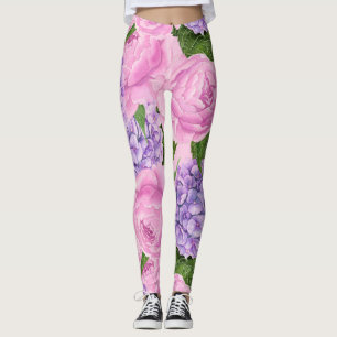 Leggings Hydrangea et motif de pivoine