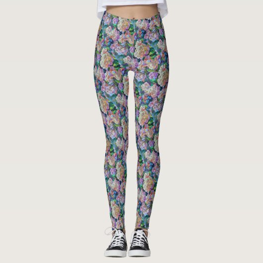 Leggings Hydrangée artistique Hortensia Art Abstrait floral (Devant)