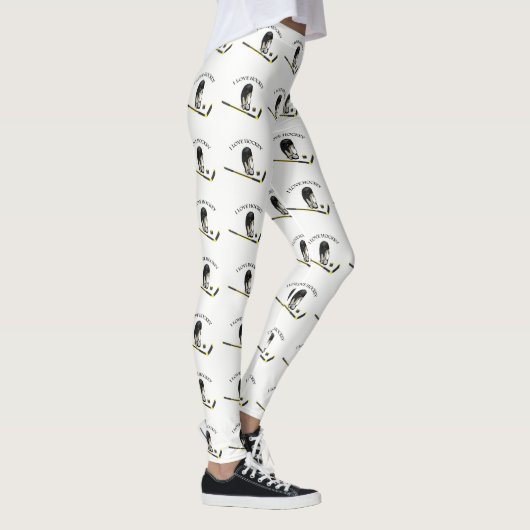 Leggings I Love hockey conception personnalisée avec bâton (Droite)