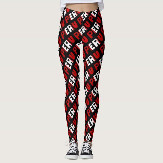Leggings I Love Pérou Drapeau Couleurs Typographie Motif mi (Devant)