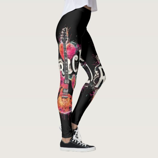 Leggings I Love Rock N Roll Guitare Électrique Peinture (Droite)