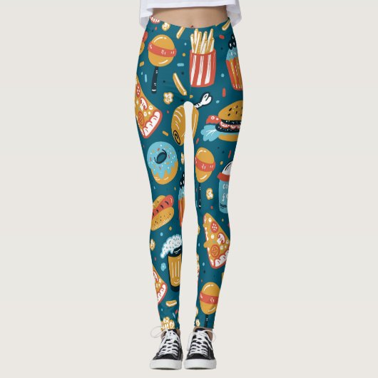 Leggings Icônes de restauration rapide : Doodles Vintages (Devant)