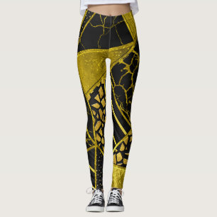 Leggings Illusion de texture du triangle noir or