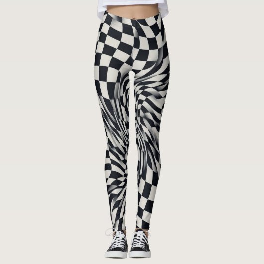 Leggings Illusion d'optique damier ondulé (Devant)