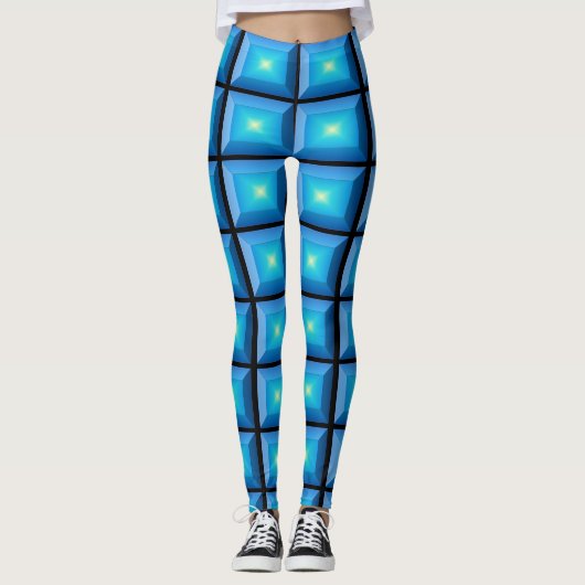 Leggings Illusion optique Aqua Abstrait rectangulaire (Devant)