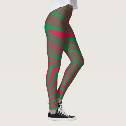 Leggings Illusion verte rouge de Noël d'Op-Art Artsy (Droite)