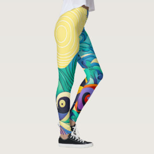 Leggings Illustration Abstraite de la ligne Sun Waves