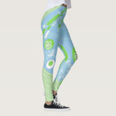 Leggings Illustration Bohème Chintz Bleu Vert Doux Blanc (Droite)