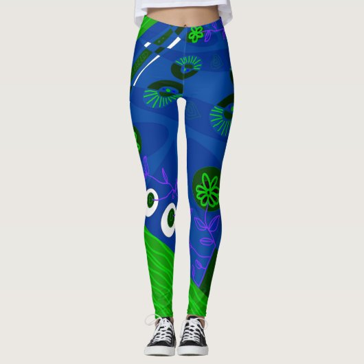 Leggings Illustration Bohème Chintz bleu vert pourpre (Devant)